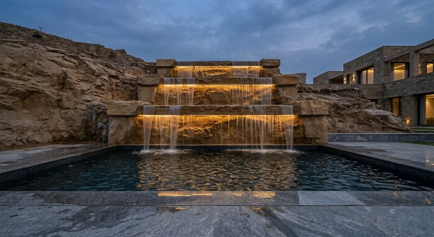 Garden curtain waterfall built at Chattarpur Farms Delhi