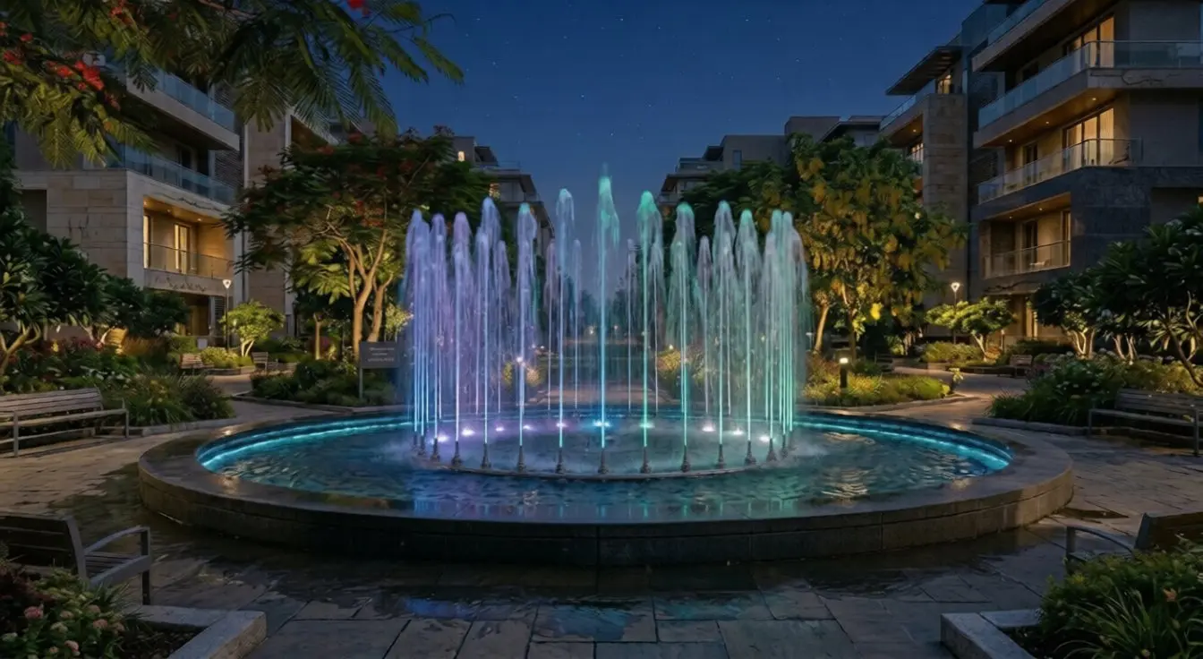 Entrance driveway fountain Delhi farmhouse villa