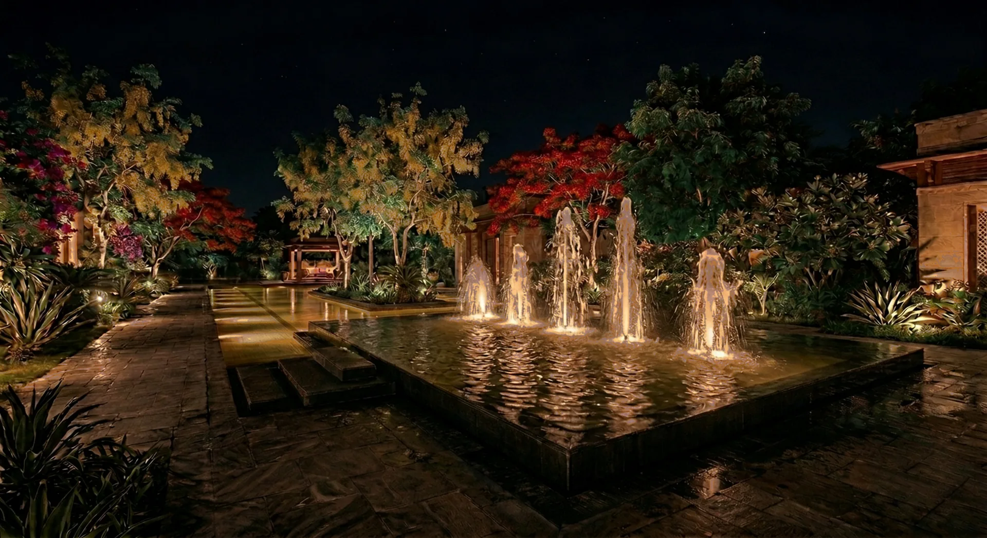 Custom garden waterfall and decorative fountain installation — Delhi NCR