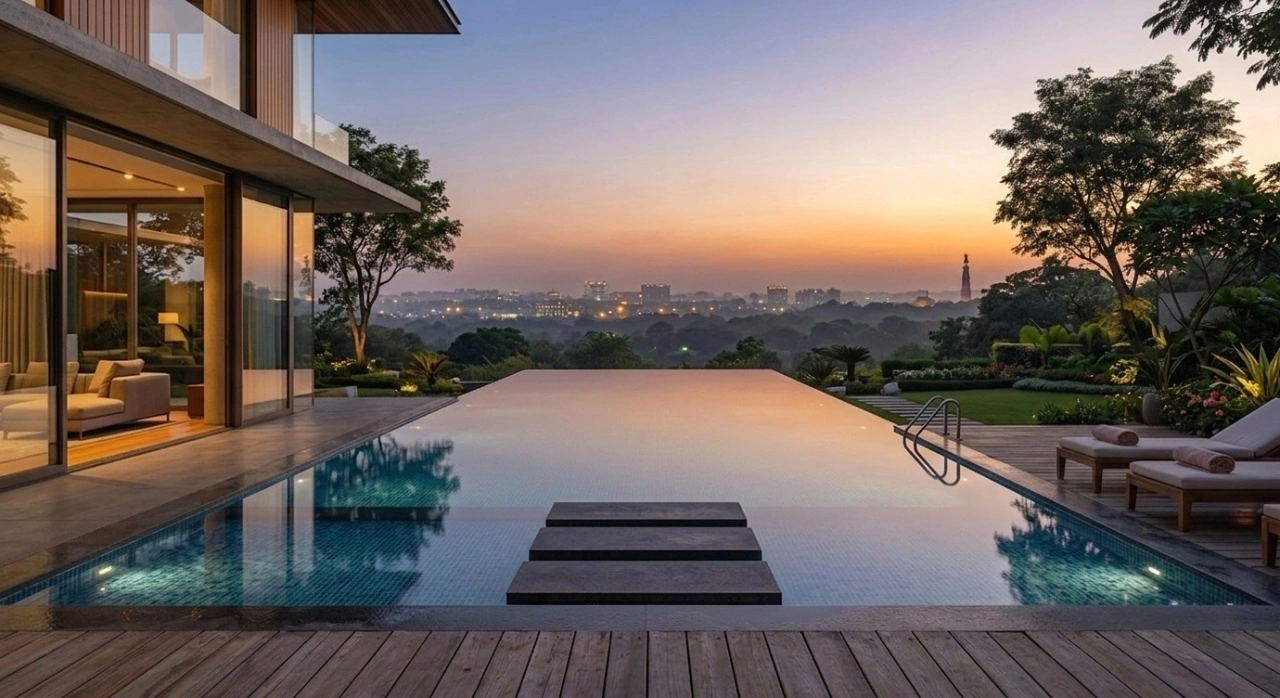 Luxury swimming pool with mosaic tiles built in Noida