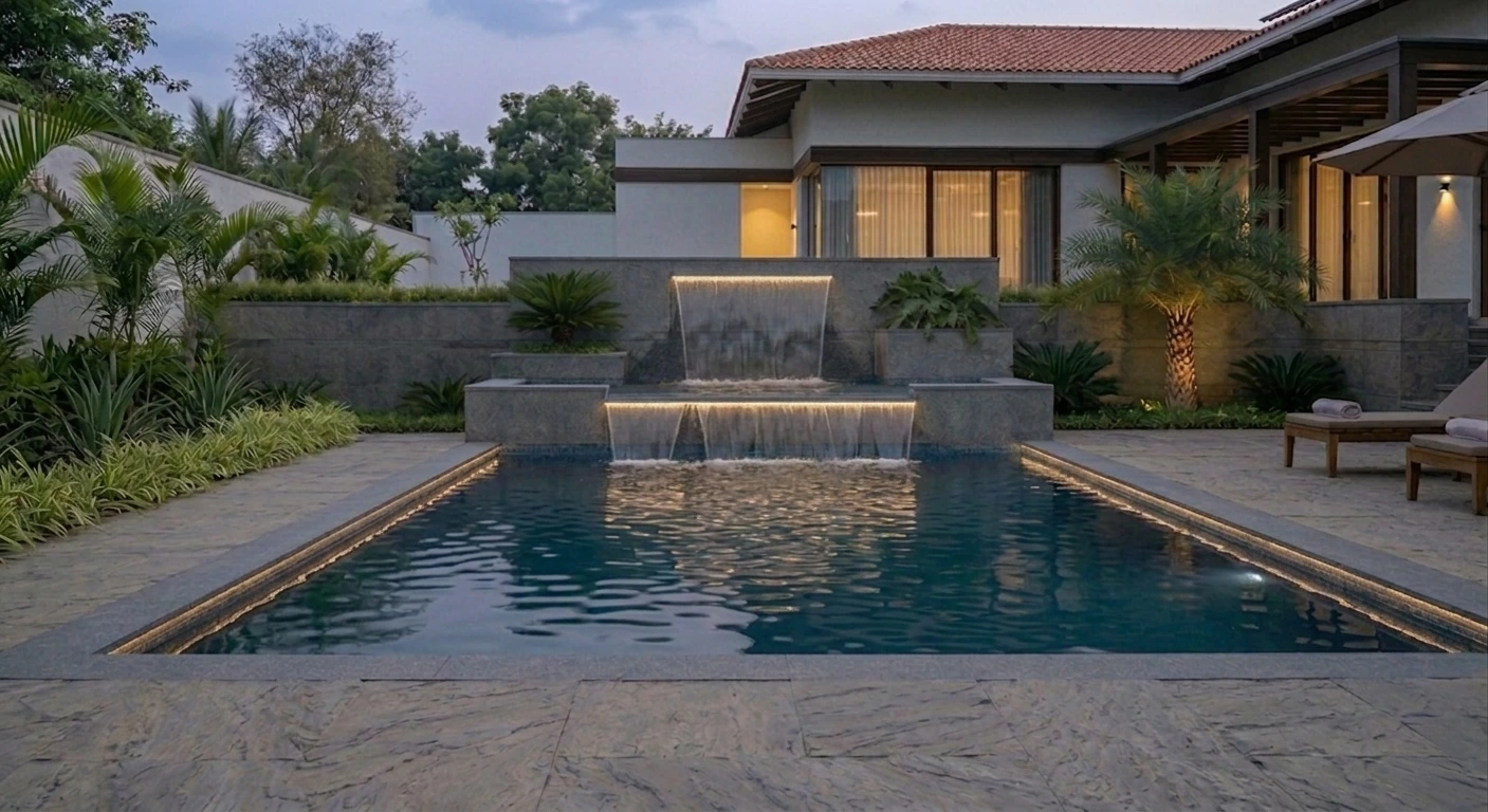 Architectural sheet waterfall modern villa Delhi