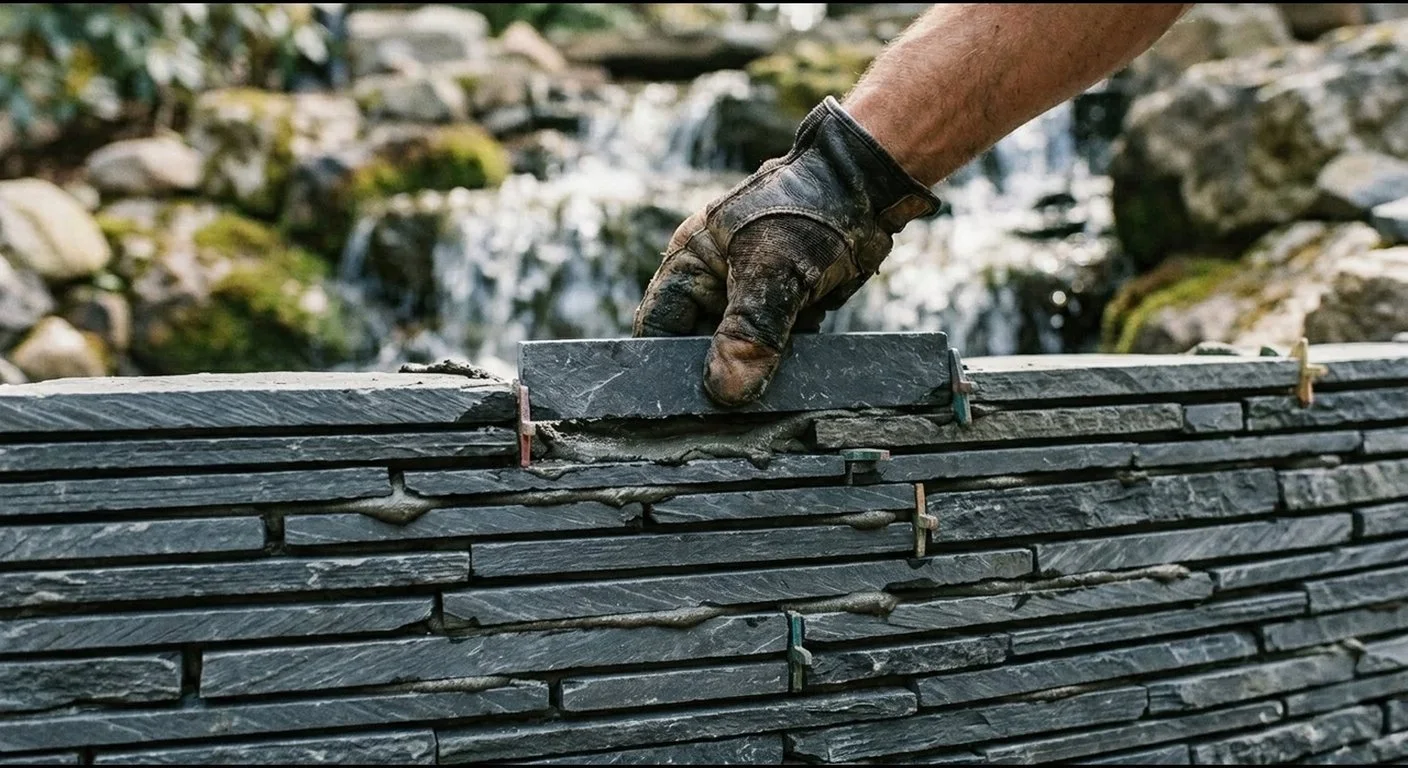 Waterfall stone mosaic cladding finish Delhi NCR